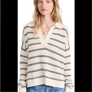 Faherty Miramar Linen Polo Sweater - Size L - Natural Mystic Stripe